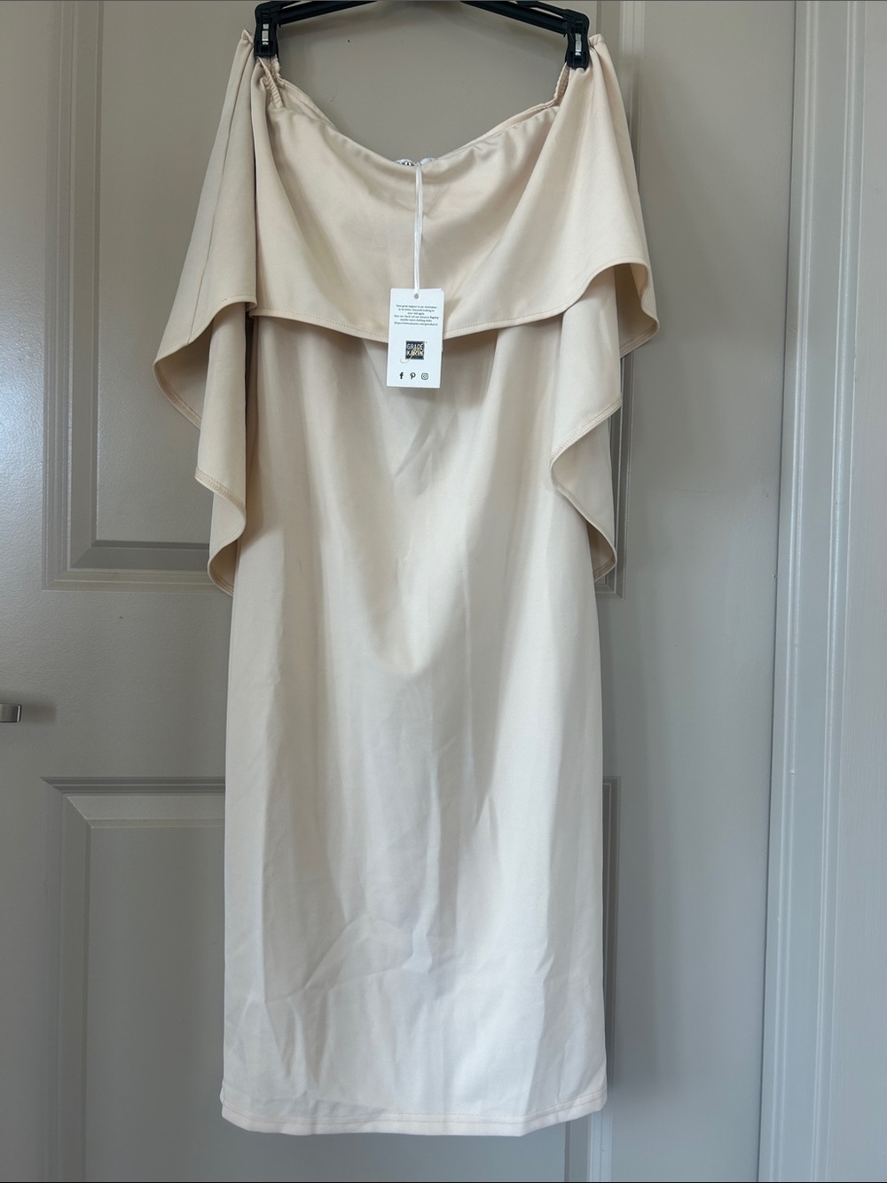Grace Karin Strapless Off-Shoulder Ruffle Dress in Cream